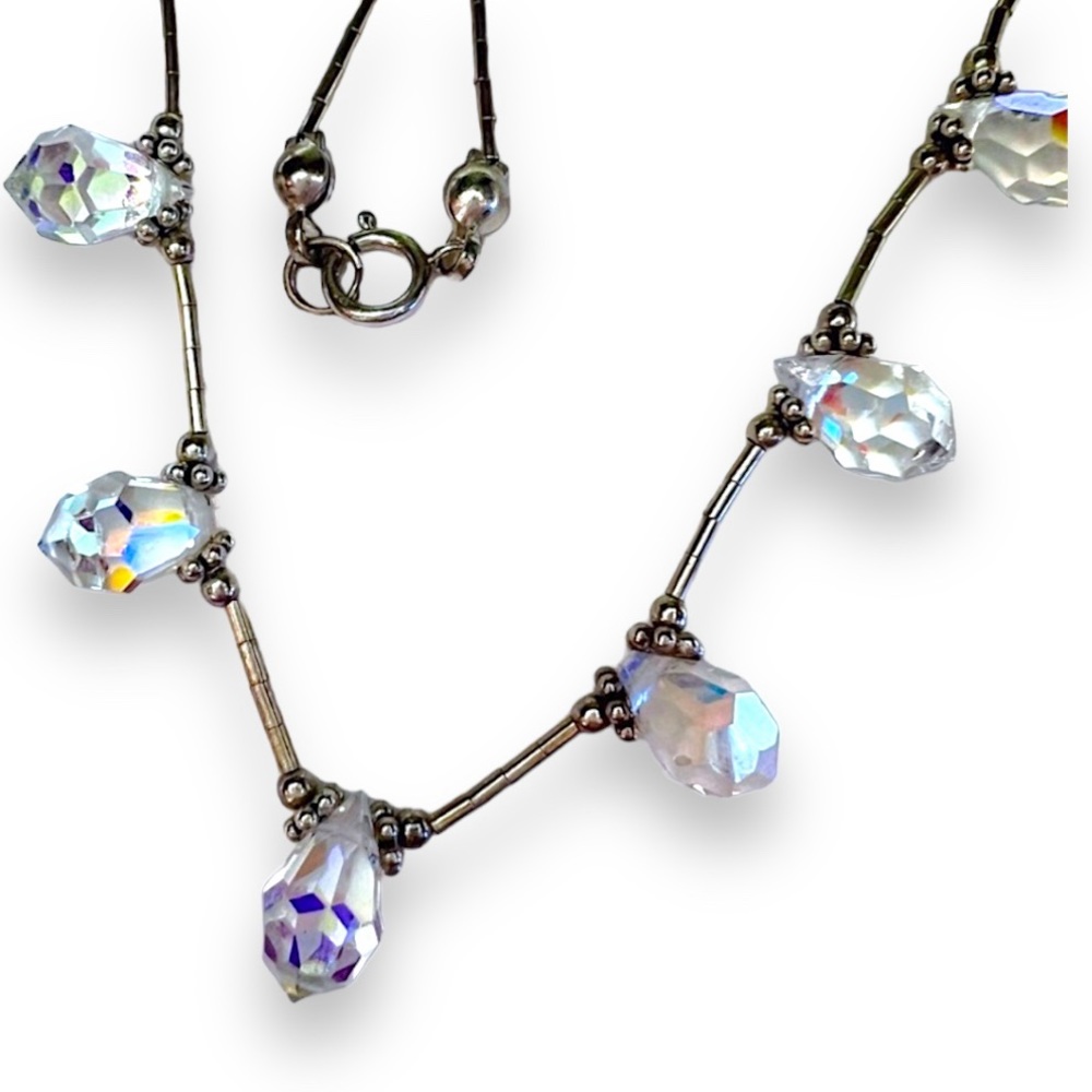 Vintage Handmade Aurora Borealis Crystal Sterling Beaded Necklace - Picture 6 of 12